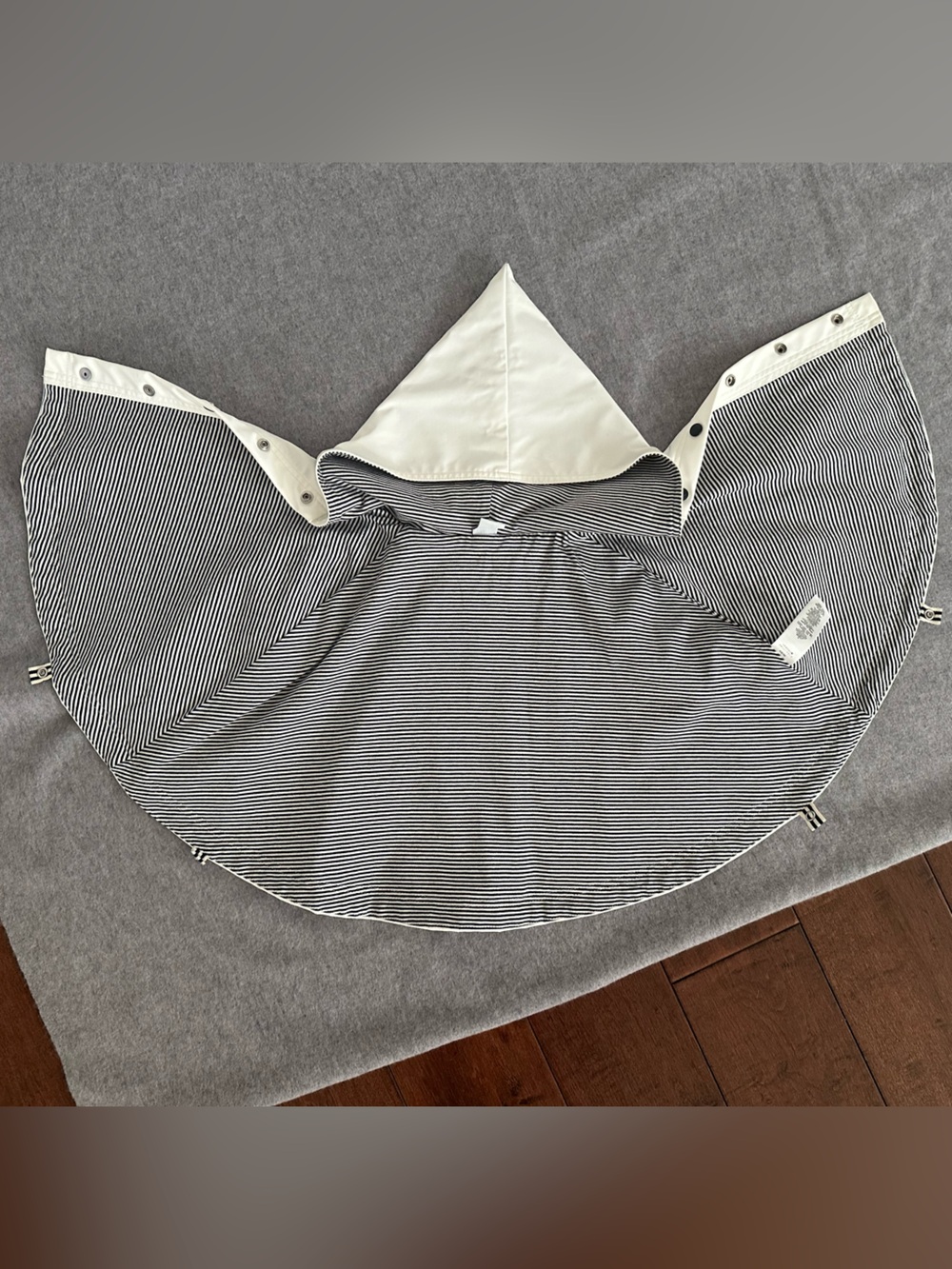 Ivory Hooded Rain Cape with Black Stripe Lining - Picture 3 of 4